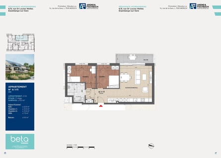 Apartment with 2 bedroom(s) to sell in Erpeldange (Ettelbruck)