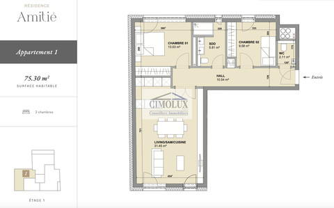 Appartement 2 chambre(s) à vendre à Mondorf-les-Bains