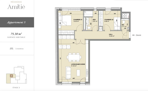 Appartement 2 chambre(s) à vendre à Mondorf-les-Bains
