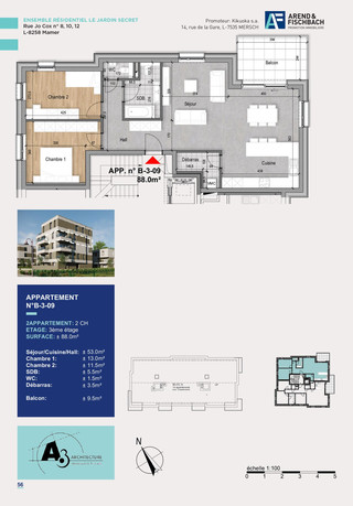 Apartamento com 2 quarto(s) para venda em Mamer