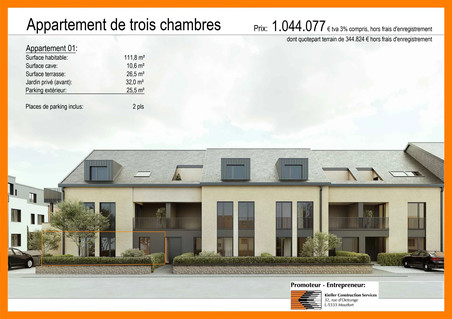 Appartement 3 chambre(s) à vendre à Lorentzweiler